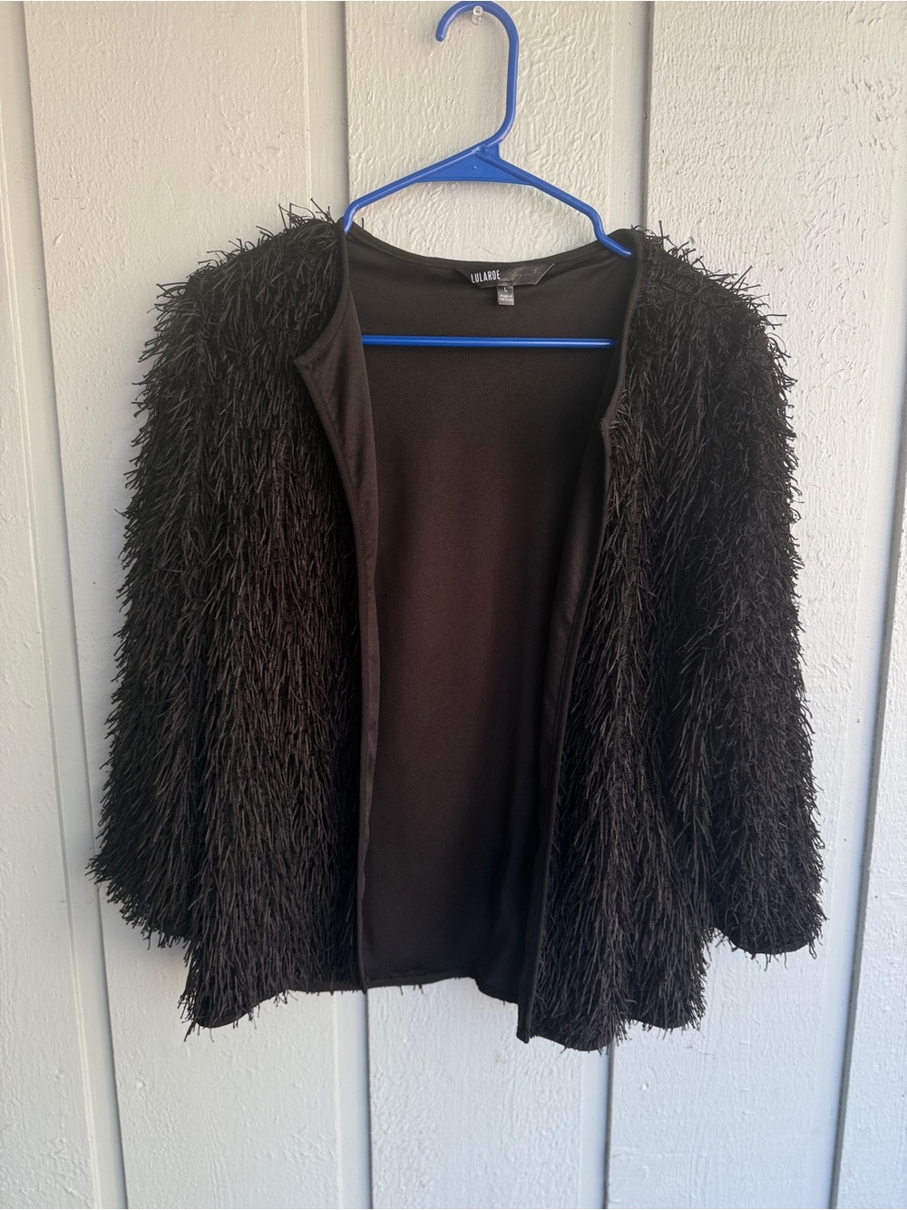 LuLaRoe Elegant Stella Eyelash Black Open Front Cardigan Jacket size L